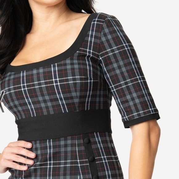 NWT Glamour Bunny 1960s Style Black & Grey Plaid Emily Pencil Dress - Picture 11 of 12